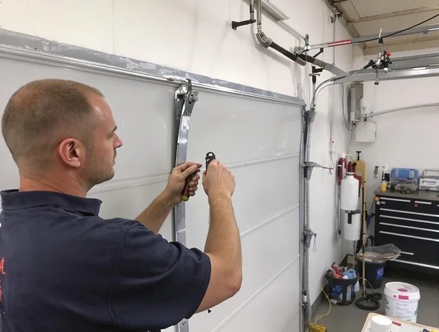 Before and after garage door dent repair by Carver Garage Door Repair in Carver