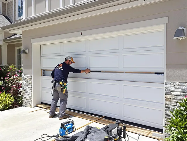 Carver Garage Door Repair team performing complete garage door replacement at Carver residence