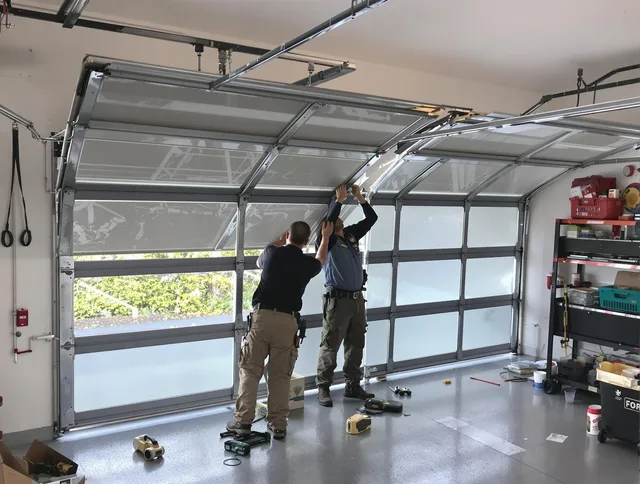 Carver Garage Door Repair expert performing precise panel replacement on Carver garage door